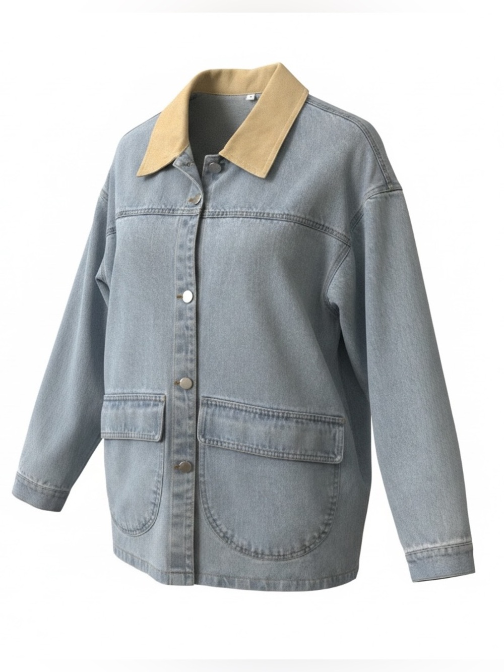 Amazon Light Blue Denim Utility Jacket with Tan Collar